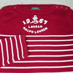 Lauren Ralph Lauren Sweater Womens Sm Petite Red White Eyelet‎ Detailing Vintage